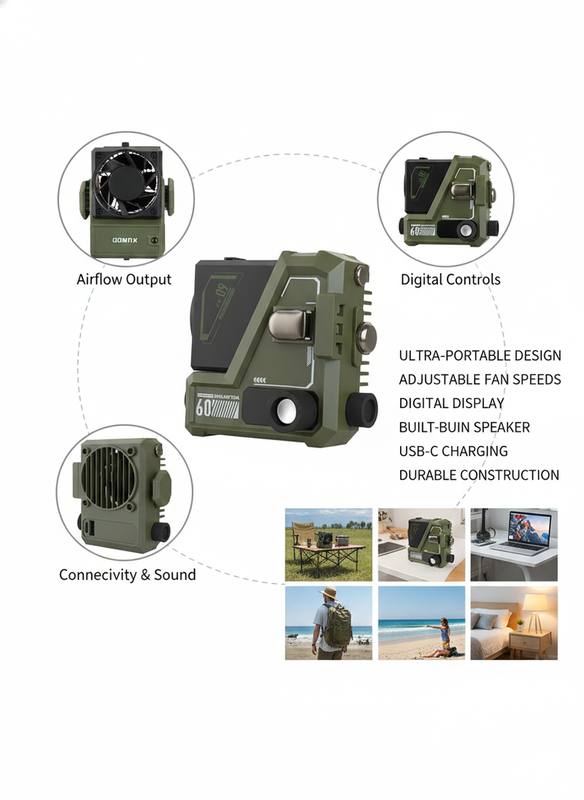 Portable Tactical Mini Fan with Powerful Airflow, Long-Lasting Rechargeable Battery, Fast USB-C Charging, Rugged Military Design, Compact Outdoor Cooling Device for Camping, Travel, Desk Use and Everyday Heat Relief — photo 2
