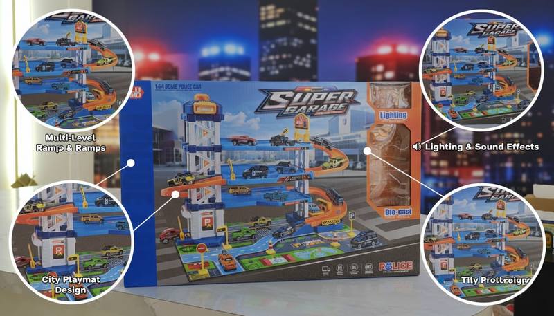 Super Garage Police Track Playset with Multi-Level Ramps, Die-Cast Vehicles, City Playmat, Light & Sound Effects, Easy Assembly, Imaginative Play, Educational Toy Gift for Kids Ages 3 and Above — photo 3