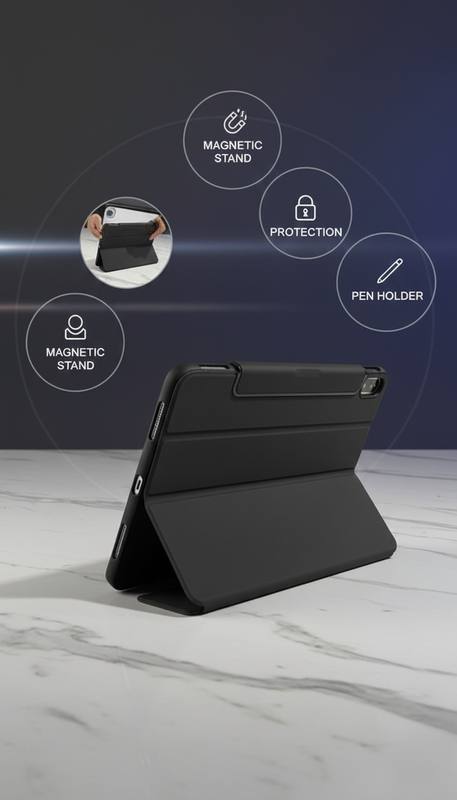 Premium Magnetic Stand Protective Tablet Case with Secure Pen Holder, Shock-Resistant Build, Multi-Angle Viewing, Slim Lightweight Design for Everyday Safe Device Use — photo 2