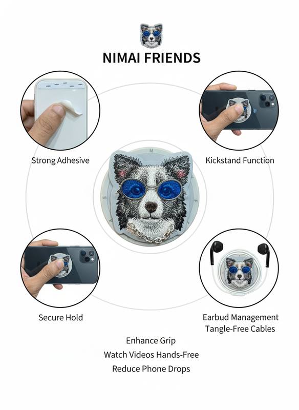Trendy Blue-Glasses Dog PopSocket Phone Grip Holder, Cute 3D Animal Design Mobile Stand for Secure Grip, Comfortable Handling and Stylish Everyday Smartphone Use — photo 2