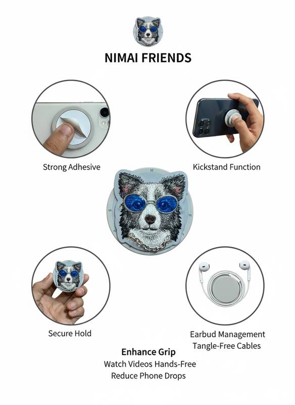 Trendy Blue-Glasses Dog PopSocket Phone Grip Holder, Cute 3D Animal Design Mobile Stand for Secure Grip, Comfortable Handling and Stylish Everyday Smartphone Use — photo 3