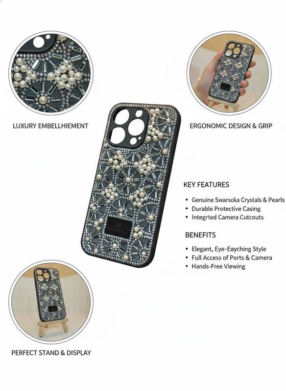 Luxury Crystal & Pearl Embellished Designer Phone Case with Ergonomic Grip and Protective Finish — photo 2