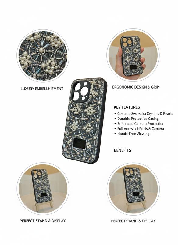 Luxury Crystal & Pearl Embellished Designer Phone Case with Ergonomic Grip and Protective Finish — photo 3