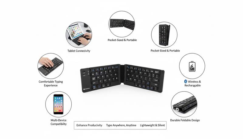 Ultra-Slim Foldable Bluetooth Keyboard with Rechargeable Battery, Pocket-Sized Design, Multi-Device Compatibility for Smartphones, Tablets, and Laptops — photo 2