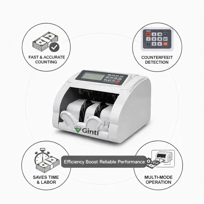 GINTI COUNTER High-Speed Automatic Note Counting Machine with UV/MG Fake Note Detection, Accurate Value Calculation, LED Display, and Efficient Cash Handling for Retail and Office Use — photo 2