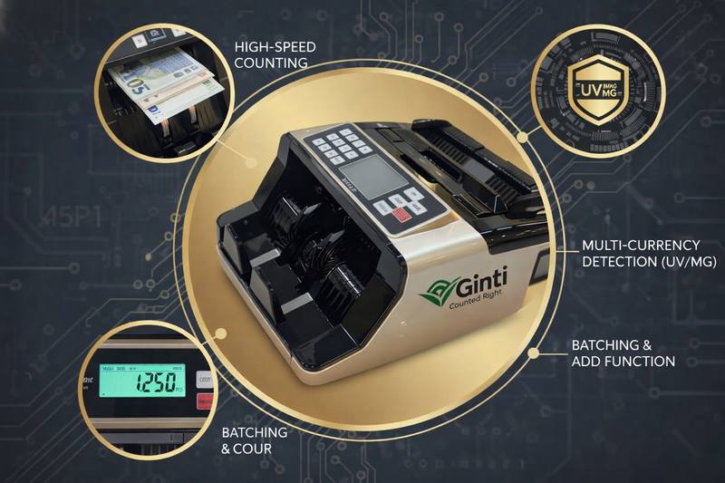 GINTI COUNTER Professional Automatic Cash Counting Machine with UV MG IR Fake Note Detection and High Speed Cash Processing — photo 3