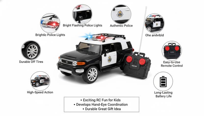 Remote Control Police SUV Toy Car with Flashing Lights, Durable Off-Road Tires, Long-Lasting Battery and Easy Steering for Kids — photo 3