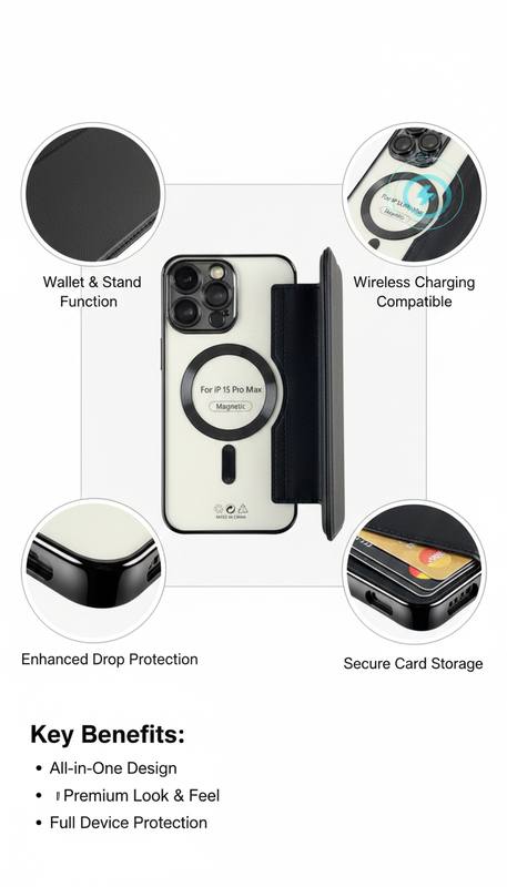 Premium MagSafe-Compatible Flip Wallet Leather Case with Lens Protection for iPhone Pro Max Series — photo 3