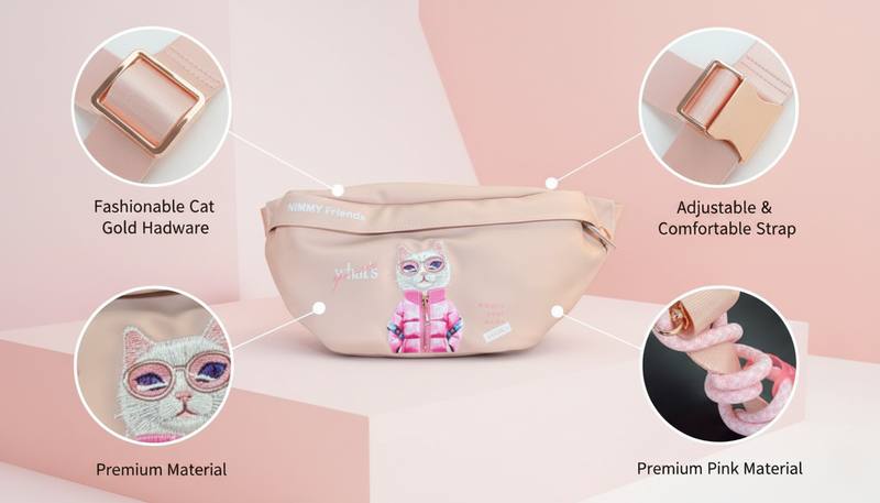 NIMMY Friends Kids Cat Design Waist Bag with Detachable Strap and Rose Gold Hardware — photo 3