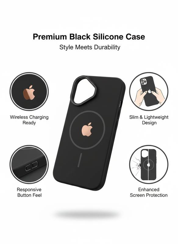 Premium Black Silicone Magnetic Phone Case – Slim Lightweight Wireless Charging Compatible Cover with Enhanced Screen Protection — photo 2