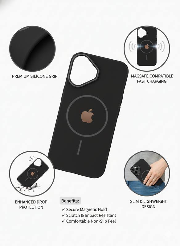 Premium Black Silicone Magnetic Phone Case – Slim Lightweight Wireless Charging Compatible Cover with Enhanced Screen Protection — photo 3