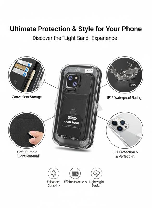 Light Sand Waterproof Card Holder iPhone Case with IP15 Protection, Slim Lightweight Design, and Full Coverage Fit — photo 2