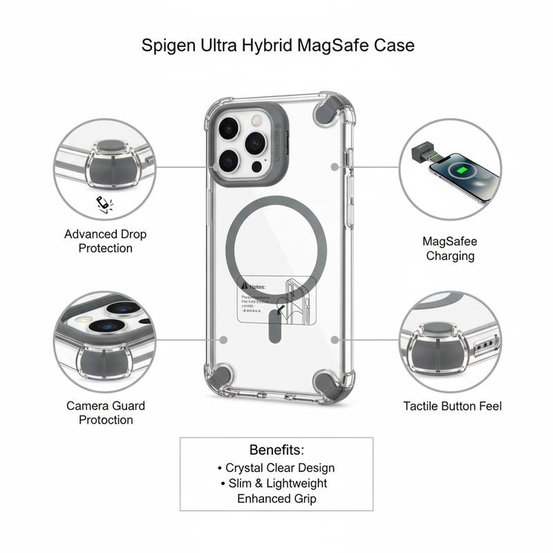 Spigen Ultra Hybrid MagSafe Clear Protective Case for iPhone 16 Pro with Military Grade Drop Protection, Crystal Clear Back, Camera Guard, Slim Lightweight Design, Enhanced Grip, and Wireless Charging Compatibility — photo 3