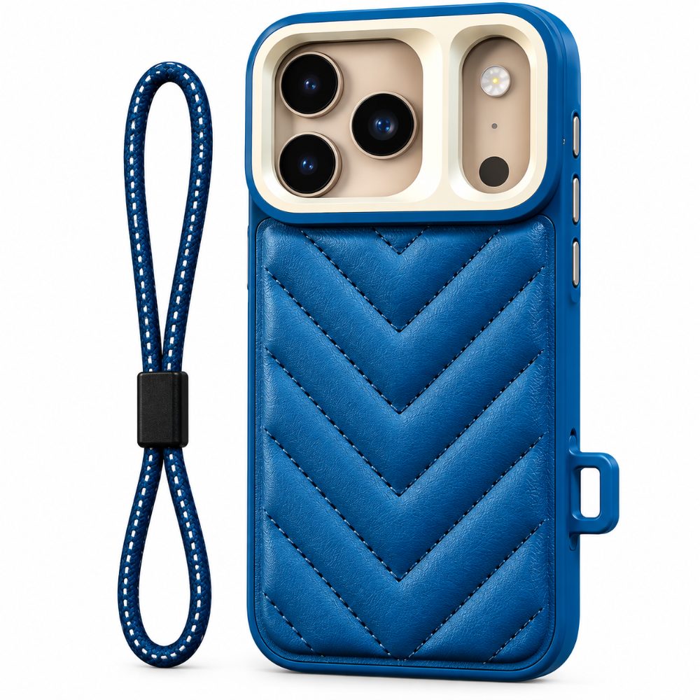 I Phone 17 pro Case with Premium Blue Leatherette Protective Camera Guard & Strap Loop – Compatible with iPhone — photo 1