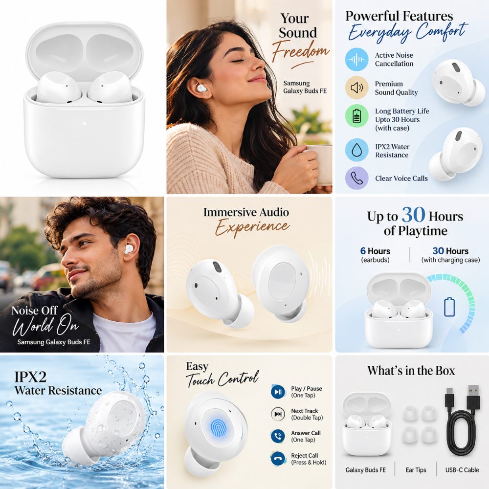 Samsung Galaxy Buds FE White – Active Noise Cancellation | Long Battery | Premium Sound — photo 3