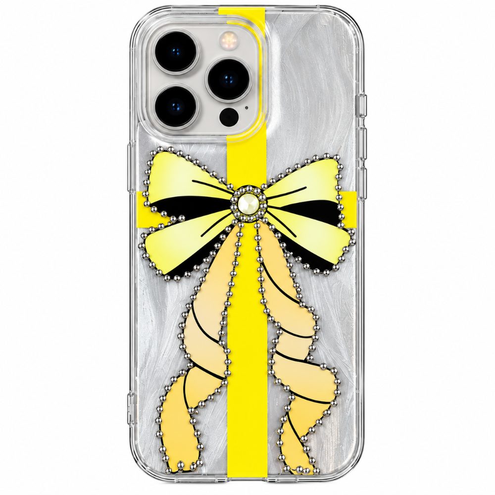 Luxury Yellow Ribbon Crystal Clear Case for iPhone 16 Pro
