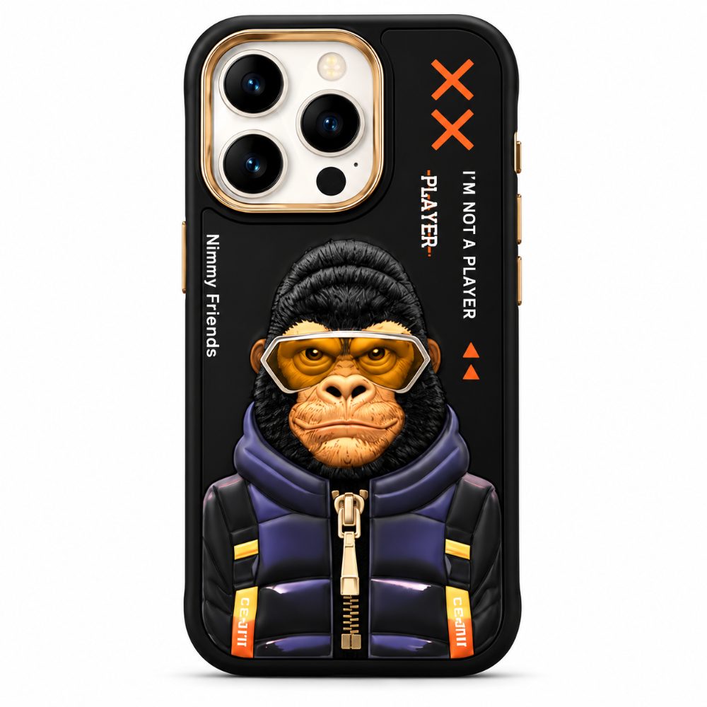 iPhone 16 Pro Shockproof Case with 3D Monkey Art | Anti-Slip & Camera Protection