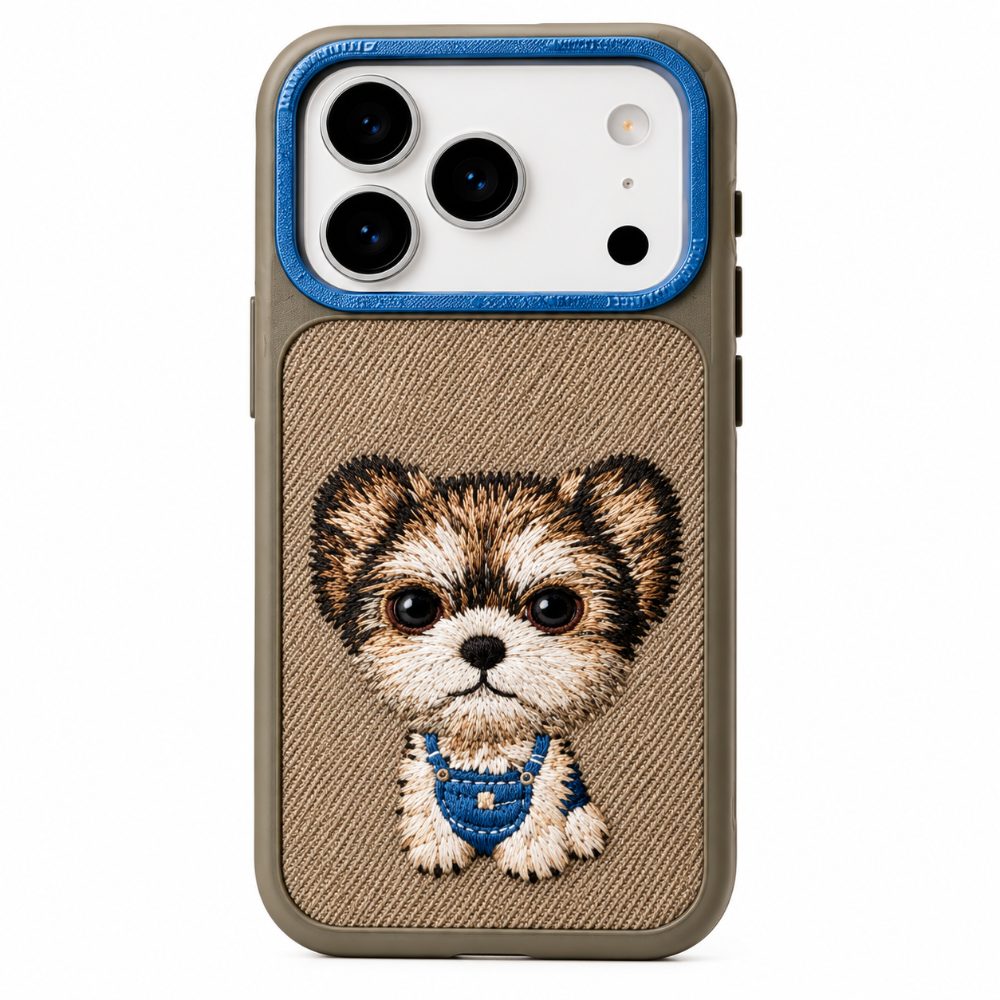 Cute Embroidered Puppy Dog iPhone 17 Pro Case - Soft Fabric, Slim Fit & Protective