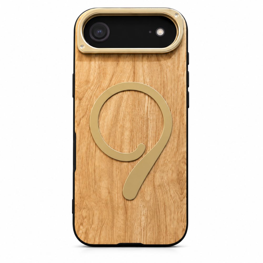 iPhone 17 Air Case with Natural Wood Back, MagSafe Grip/Stand, and Metal Protection Ring
