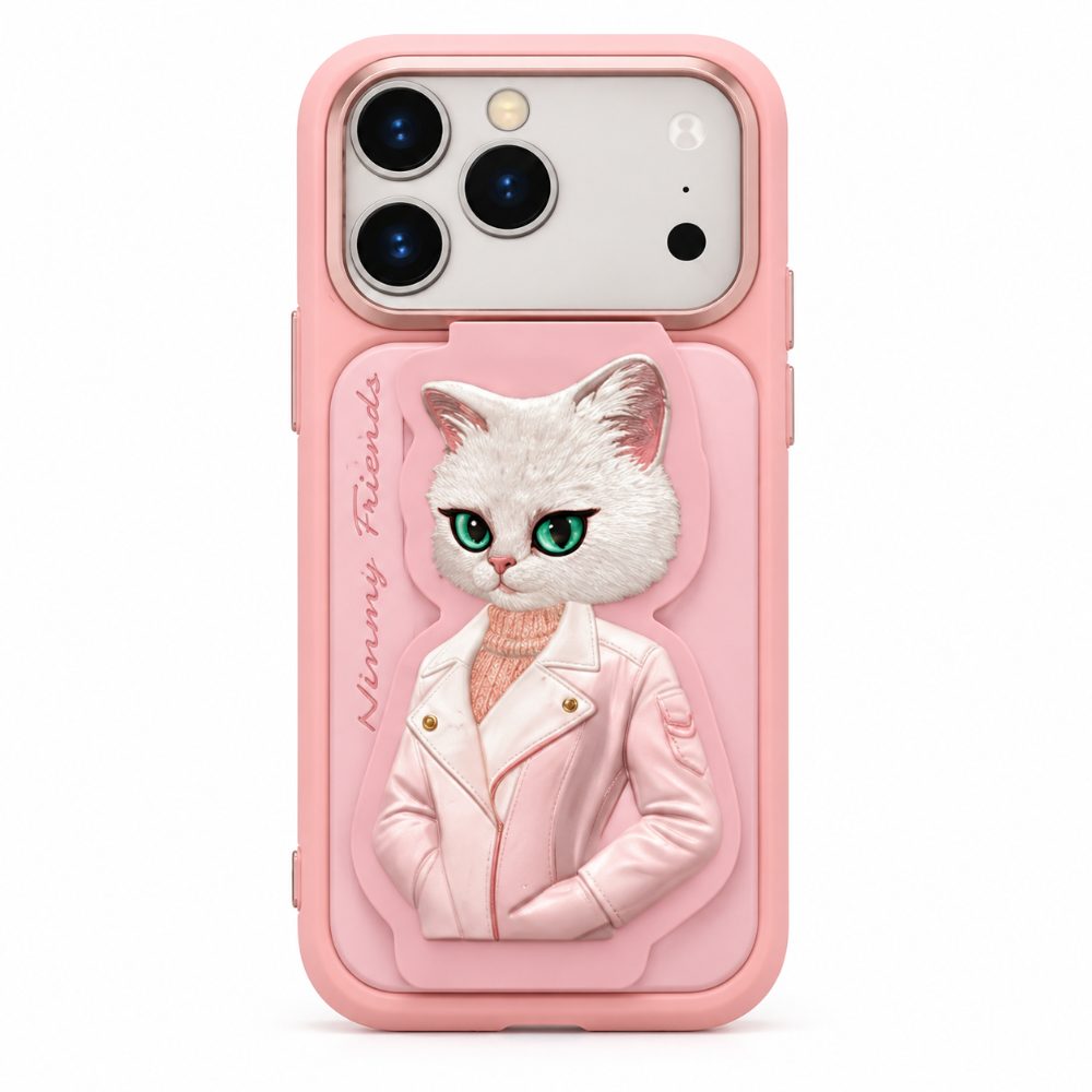 Chic NIMMY Friends Pink 3D Cat Phone Case for iPhone 17 Pro - Unique Character Design & Perfect Fit
