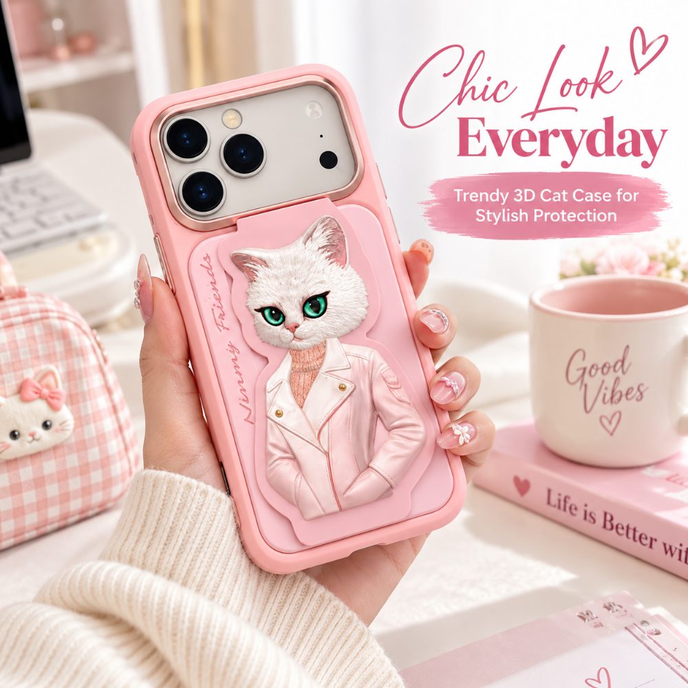 Chic NIMMY Friends Pink 3D Cat Phone Case for iPhone 17 Pro - Unique Character Design & Perfect Fit — photo 3