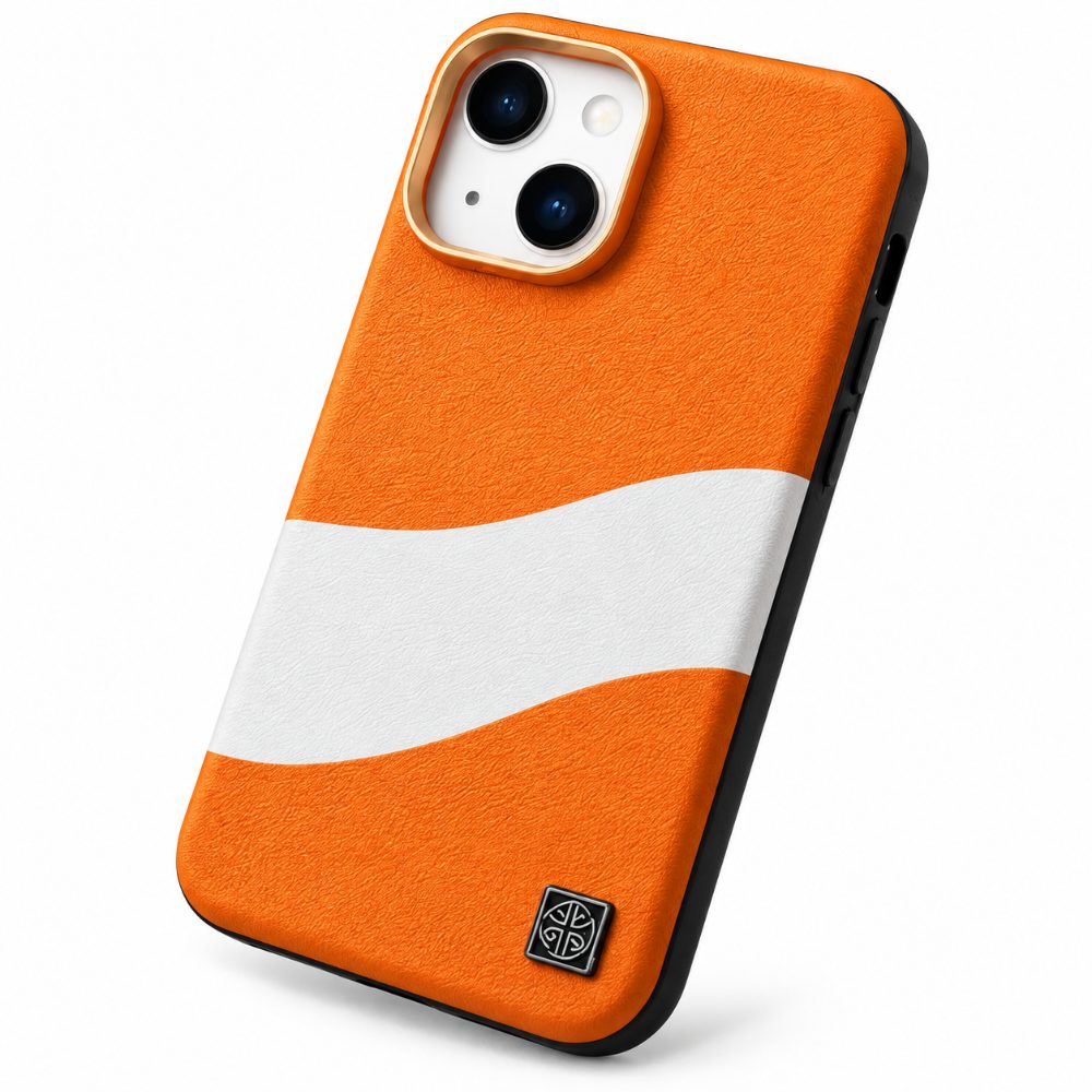 I Phone 13 Case Premium Vegan Leather Wave – Shock Resistant & Slim Design (Orange) — photo 1