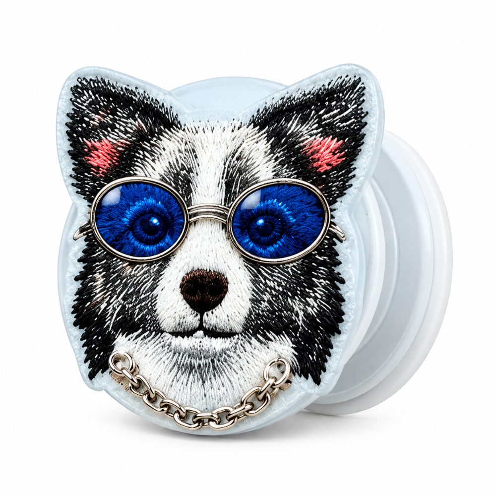 Trendy Blue-Glasses Dog PopSocket Phone Grip Holder, Cute 3D Animal Design Mobile Stand for Secure Grip, Comfortable Handling and Stylish Everyday Smartphone Use — photo 1