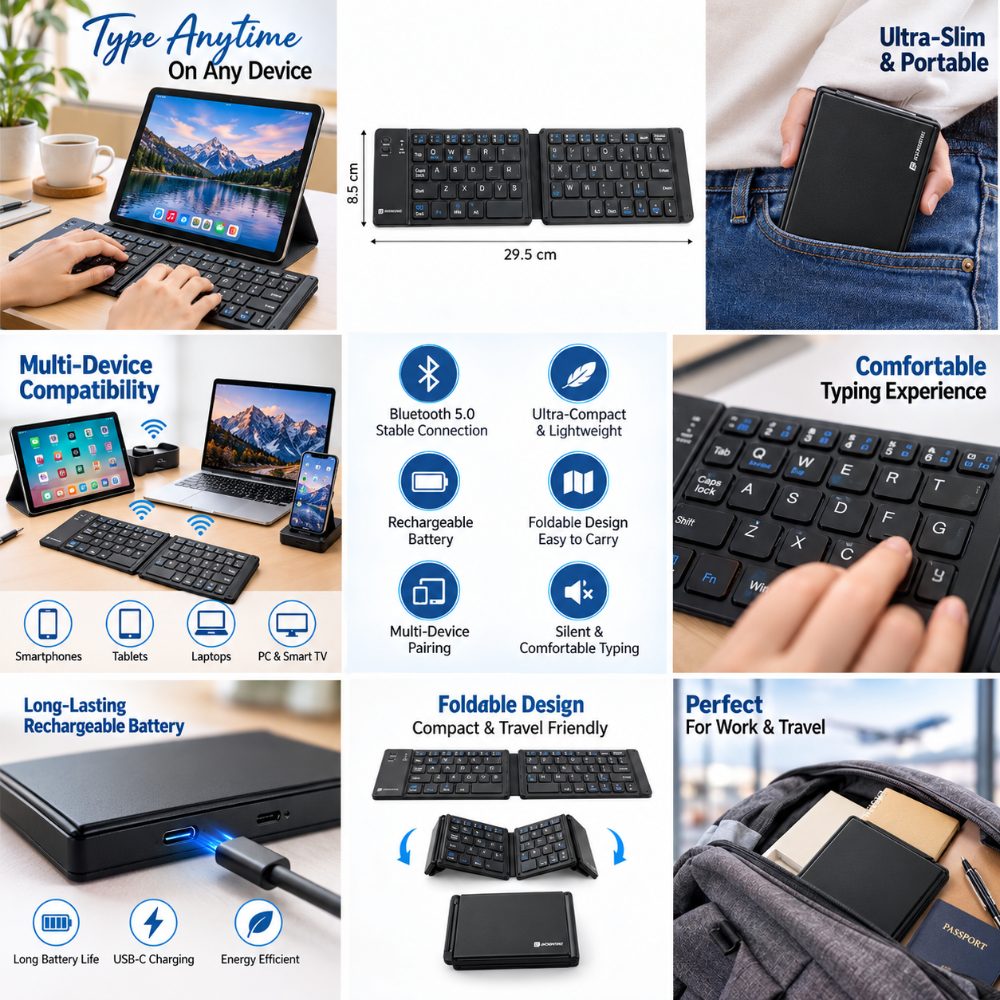 Ultra-Slim Foldable Bluetooth Keyboard with Rechargeable Battery, Pocket-Sized Design, Multi-Device Compatibility for Smartphones, Tablets, and Laptops — photo 3