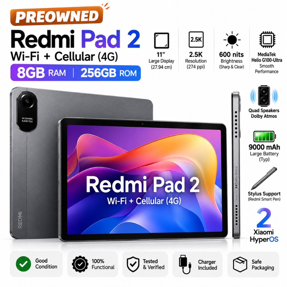 Pre-Owned Redmi Pad 2 8GB RAM 256GB ROM 11 Inch 2.5K Display Wi-Fi + 4G Cellular Tablet — photo 3