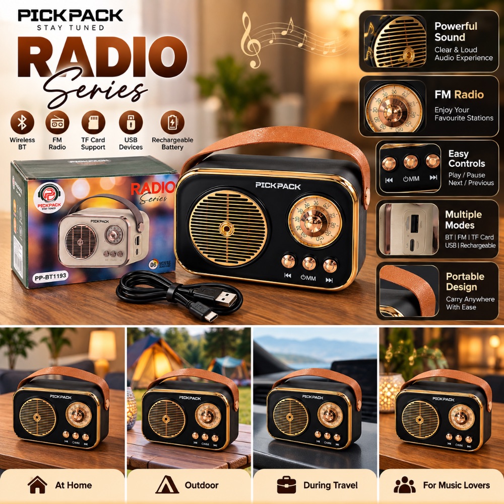 Pre-Owned Pickpack PP-BT1193 Retro Radio Bluetooth Speaker with FM Radio, TF Card, USB & Rechargeable Battery — photo 2