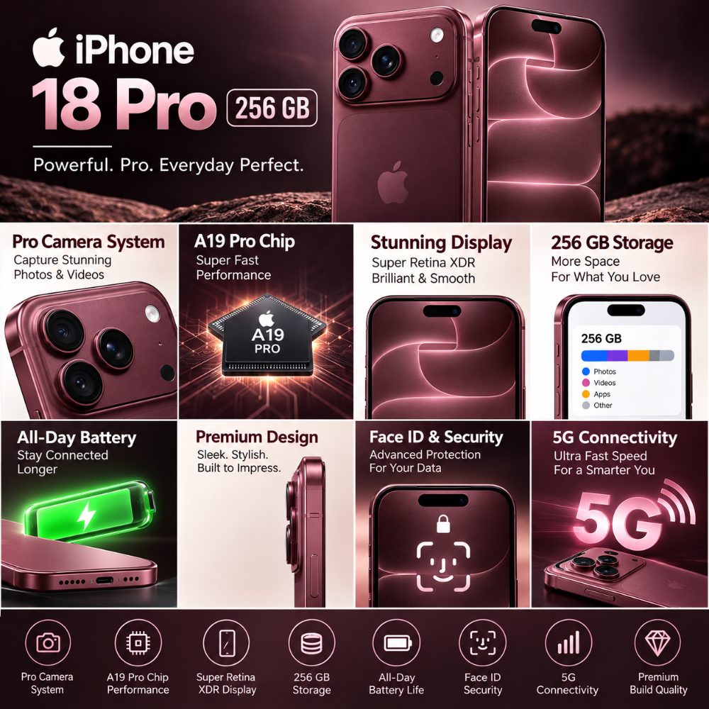 iPhone 18 Pro Smartphone 5G, Burgundy, (256 GB) Mobile Phone — photo 2