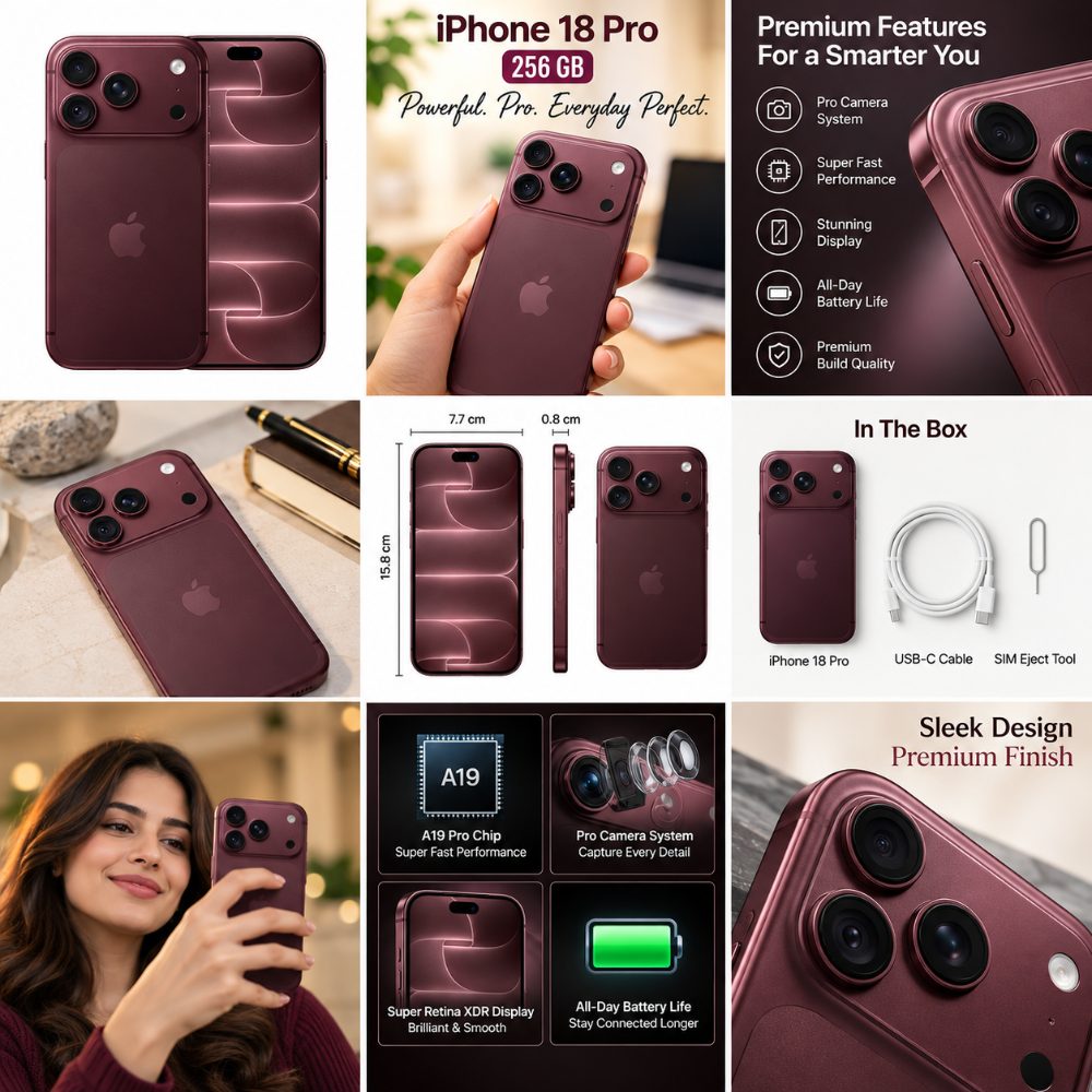 iPhone 18 Pro Smartphone 5G, Burgundy, (256 GB) Mobile Phone — photo 4