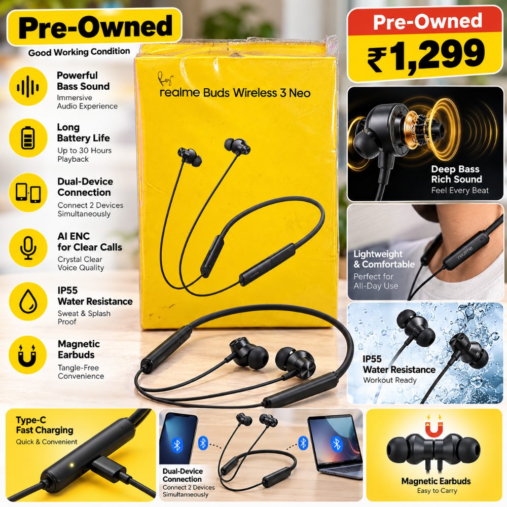 Realme Buds Wireless 3 Neo Bluetooth Neckband Earphones with Dual Device Connection, Deep Bass, Long Battery Life & Fast Charging – Pre-Owned — photo 4