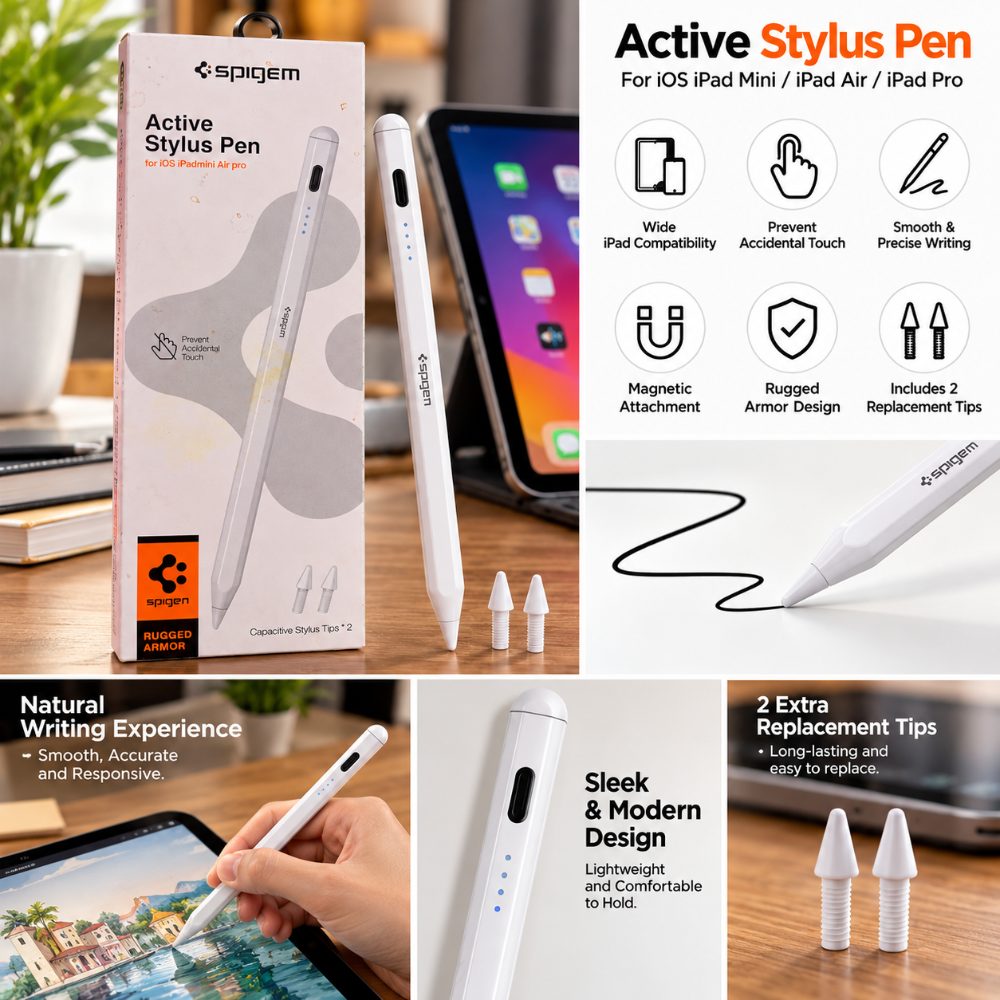 Active Stylus Pen for iPad Mini Air Pro | Smooth Writing Drawing Digital Pen with 2 Replacement Tips — photo 3