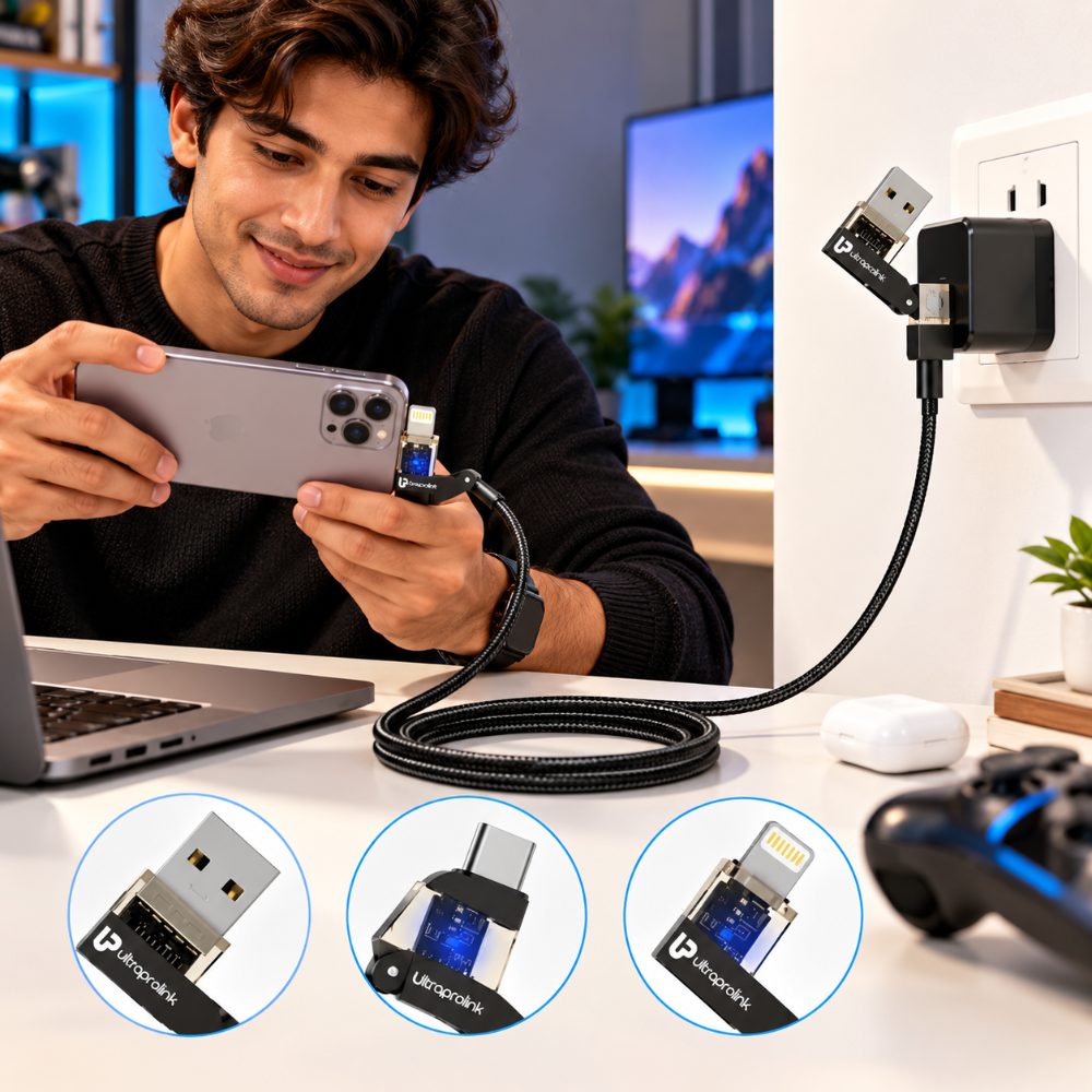 240W 4-in-1 Fast Charging Cable with USB-A, Type-C & Lightning Connectors | 480Mbps Data Transfer | E-Marker Chip | Nylon Braided Cable — photo 4