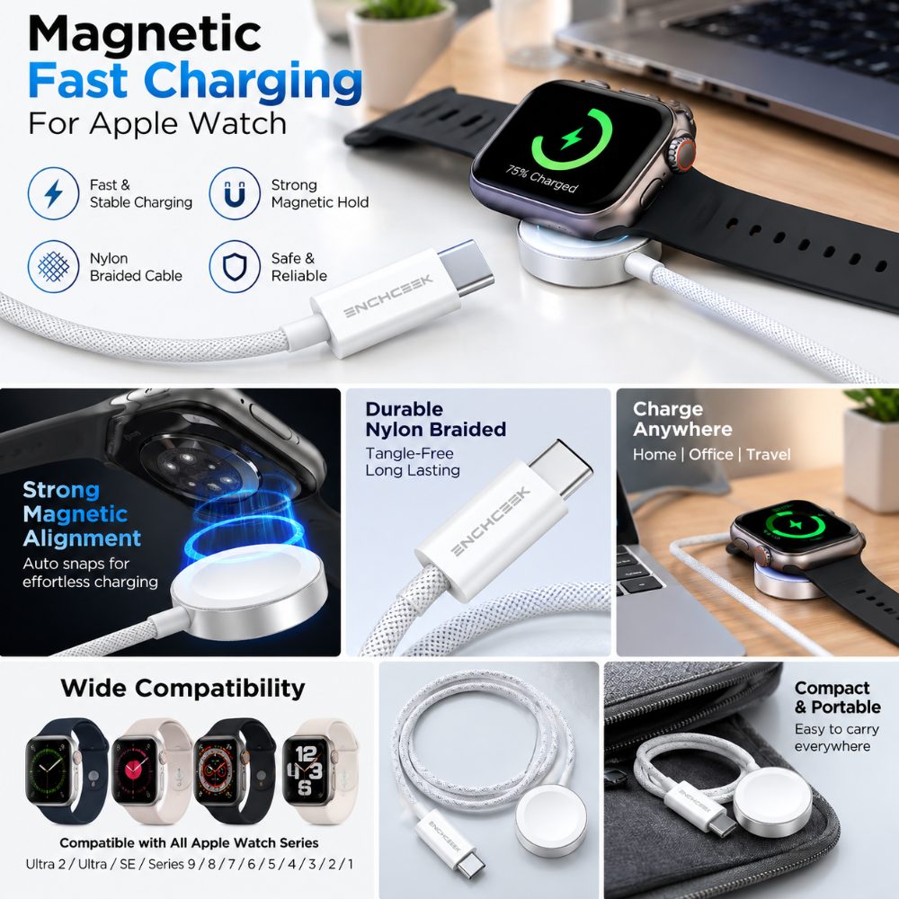 Magnetic Fast Charging Cable for Apple Watch, Type-C iWatch Wireless Charger with Nylon Braided Cable, Compatible with Apple Watch Series — photo 3