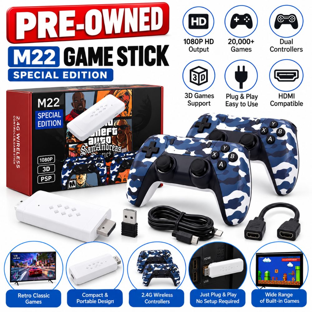 M22 Game Stick Pre-Owned 1080P HD Gaming Console with 20000+ Games, Dual 2.4G Wireless Controllers, 3D Support, HDMI Plug and Play Retro Game Console — photo 2