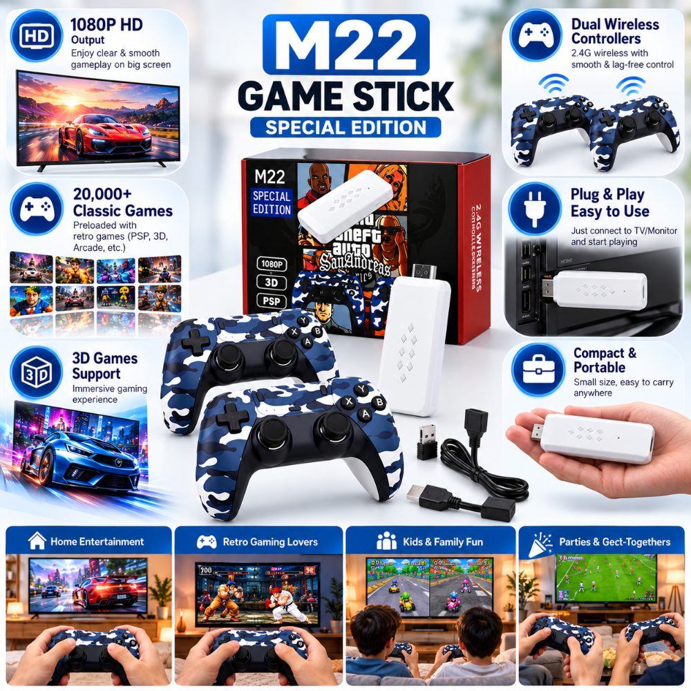 M22 Game Stick Pre-Owned 1080P HD Gaming Console with 20000+ Games, Dual 2.4G Wireless Controllers, 3D Support, HDMI Plug and Play Retro Game Console — photo 3