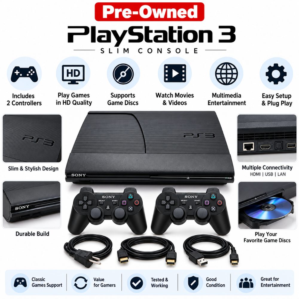 Pre-Owned PlayStation 3 Slim Console with 2 Controllers, Gaming Console for Home Entertainment — photo 2