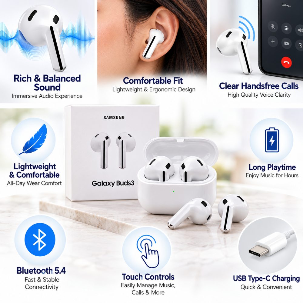 Samsung Galaxy Buds3 White Wireless Bluetooth Earbuds with Charging Case for Music and Calls — photo 2