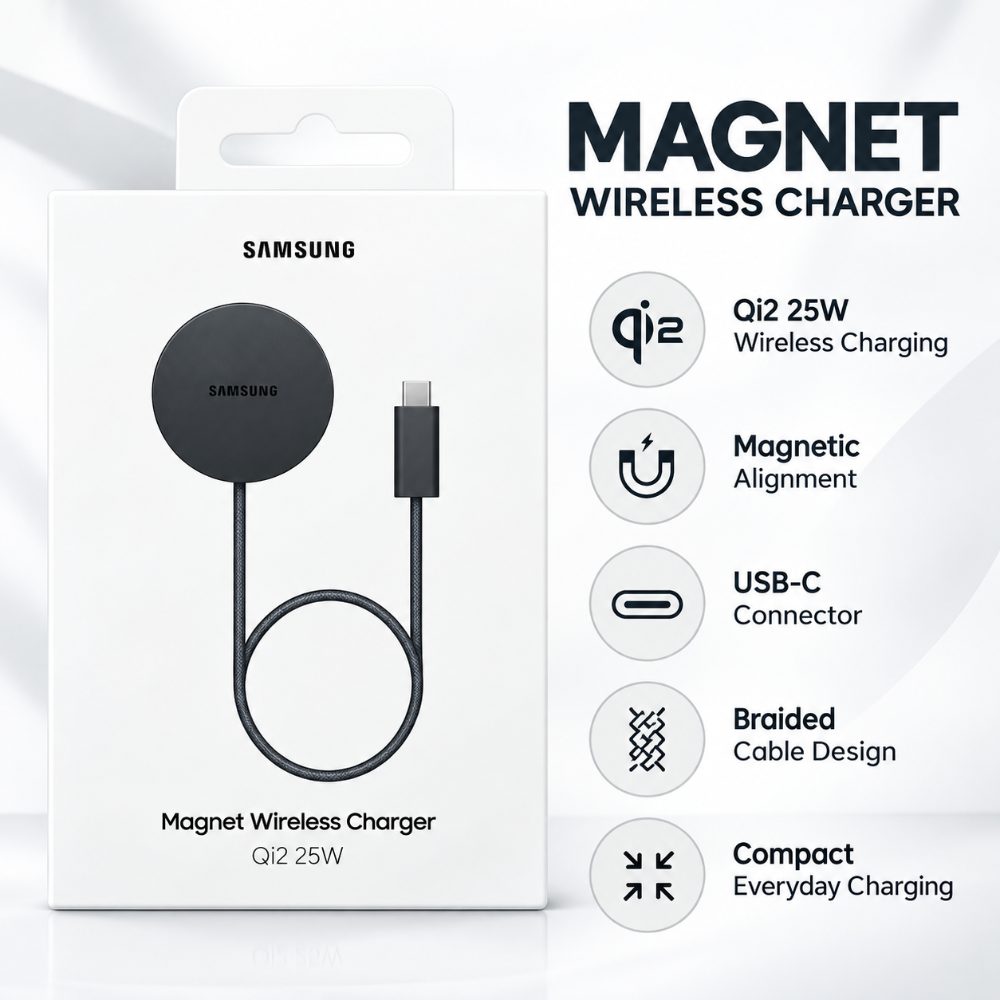 Samsung Magnet Wireless Charger Qi2 25W with USB-C Connector and Braided Cable for Compatible Smartphones — photo 2