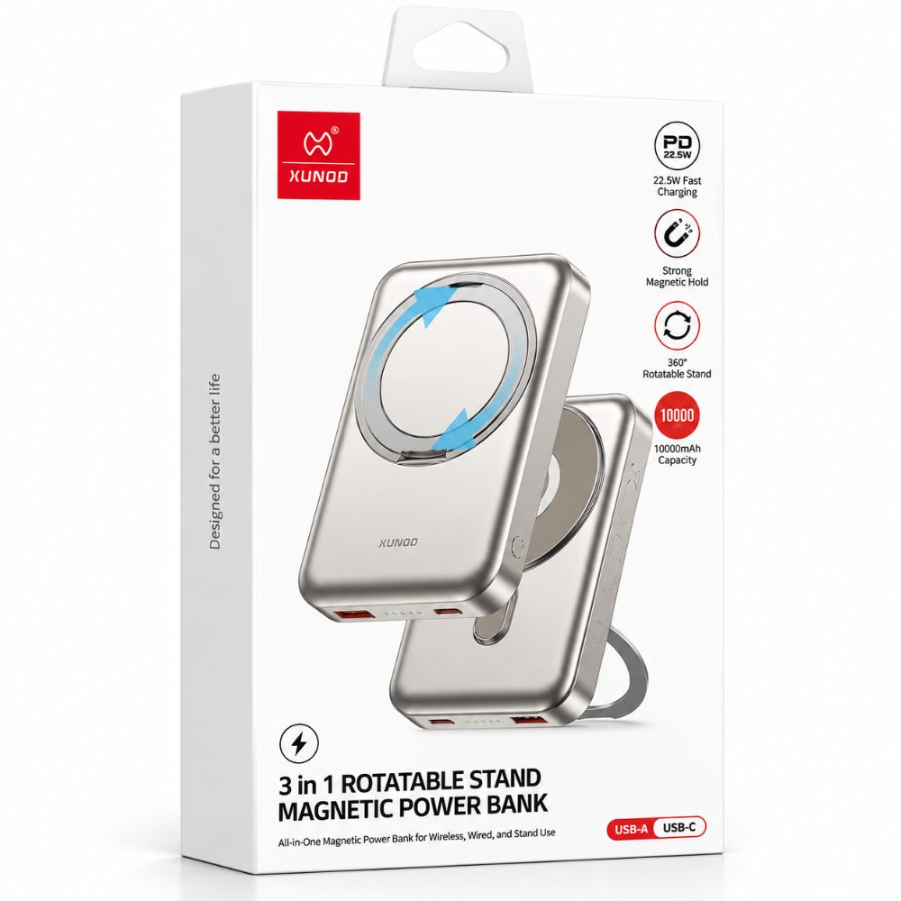 3-in-1 Magnetic Wireless Power Bank with 360° Rotatable Stand 10000mAh 22.5W Fast Charging — photo 1