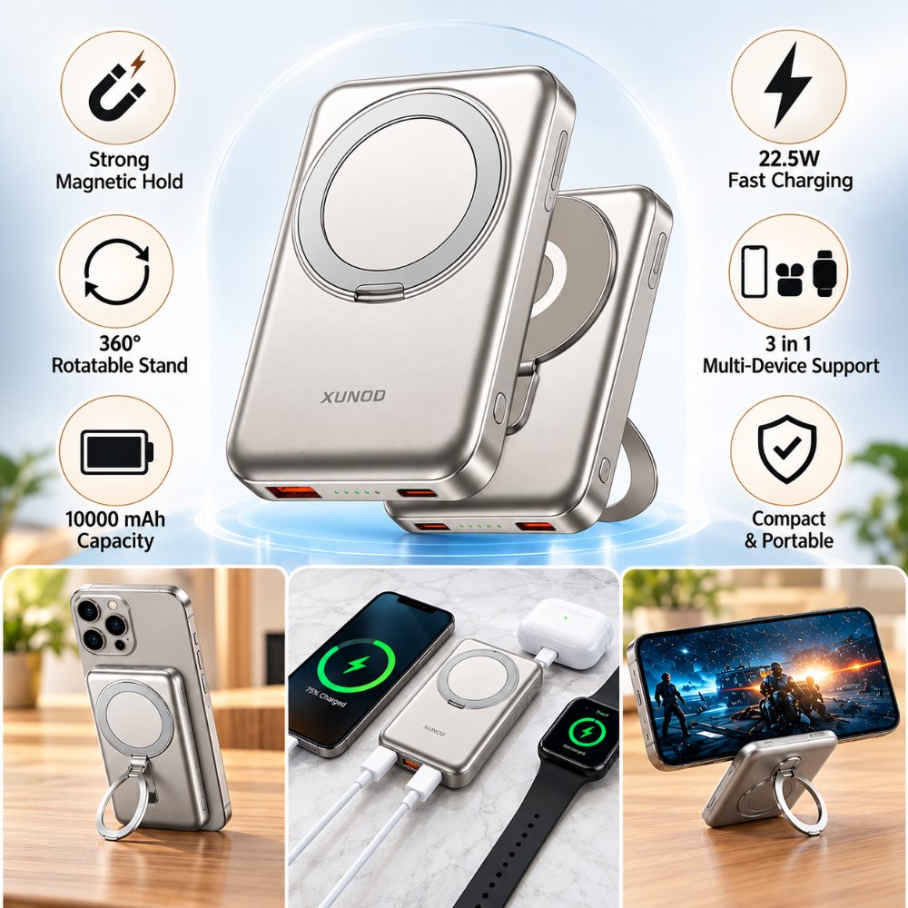 3-in-1 Magnetic Wireless Power Bank with 360° Rotatable Stand 10000mAh 22.5W Fast Charging — photo 2