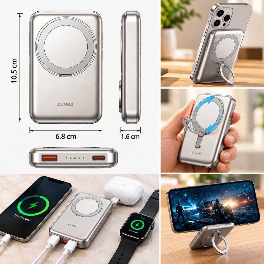 3-in-1 Magnetic Wireless Power Bank with 360° Rotatable Stand 10000mAh 22.5W Fast Charging — photo 3