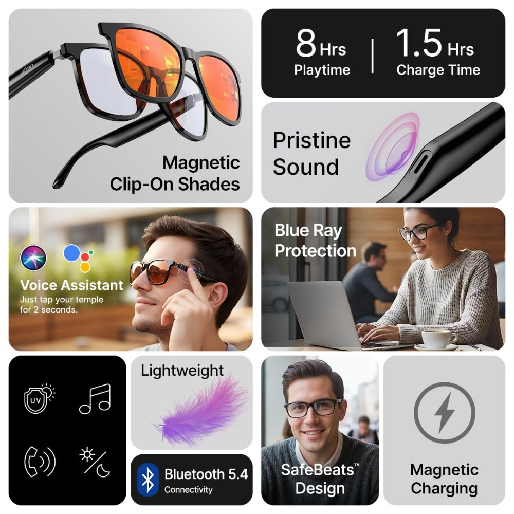 pTron Orbis Urban Smart Clip-On Smart Glasses with Bluetooth 5.4, Open Ear Music, Handsfree Calls & Blue Light Protection — photo 3