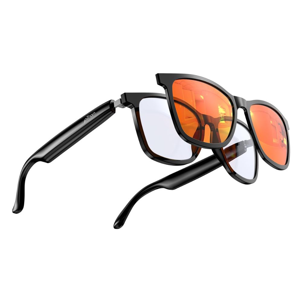 pTron Orbis Urban Smart Clip-On Smart Glasses with Bluetooth 5.4, Open Ear Music, Handsfree Calls & Blue Light Protection