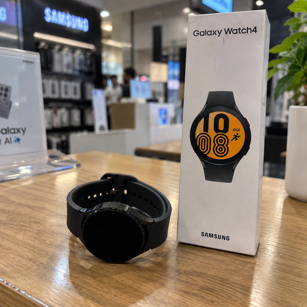 Pre-Owned Samsung Watch 4, 44mmSuper AMOLED bluetooth calling function & body composition tracking (Black Strap, Free Size)