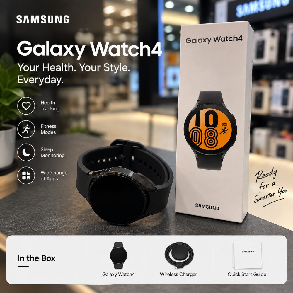 Pre-Owned Samsung Watch 4, 44mmSuper AMOLED bluetooth calling function & body composition tracking (Black Strap, Free Size) — photo 2