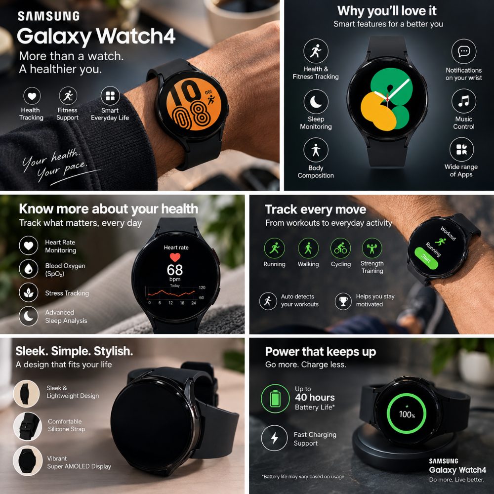 Pre-Owned Samsung Watch 4, 44mmSuper AMOLED bluetooth calling function & body composition tracking (Black Strap, Free Size) — photo 3