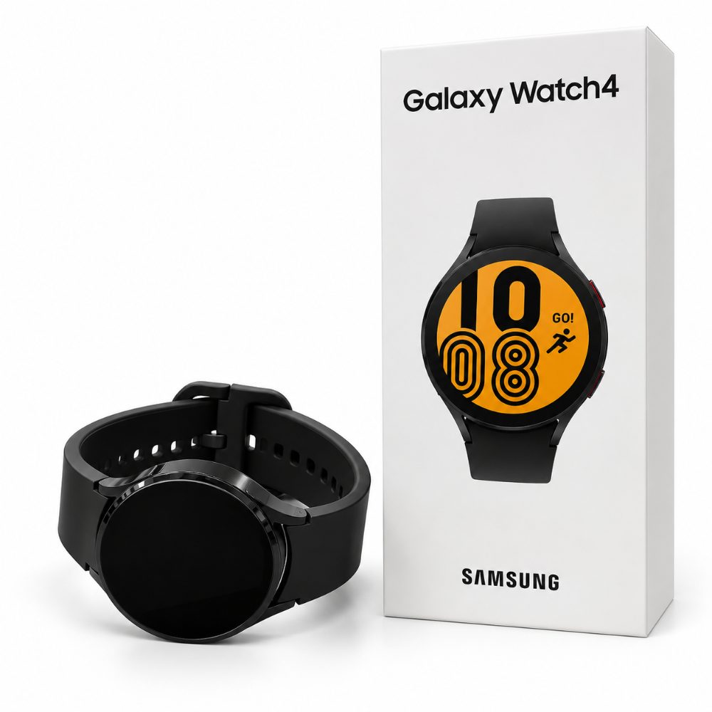 Pre-Owned Samsung Watch 4, 44mmSuper AMOLED bluetooth calling function & body composition tracking (Black Strap, Free Size)